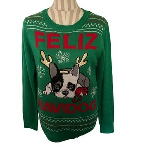 - - - Belle de jour Felix Navidog knitted cute ugly Christmas sweater warm…